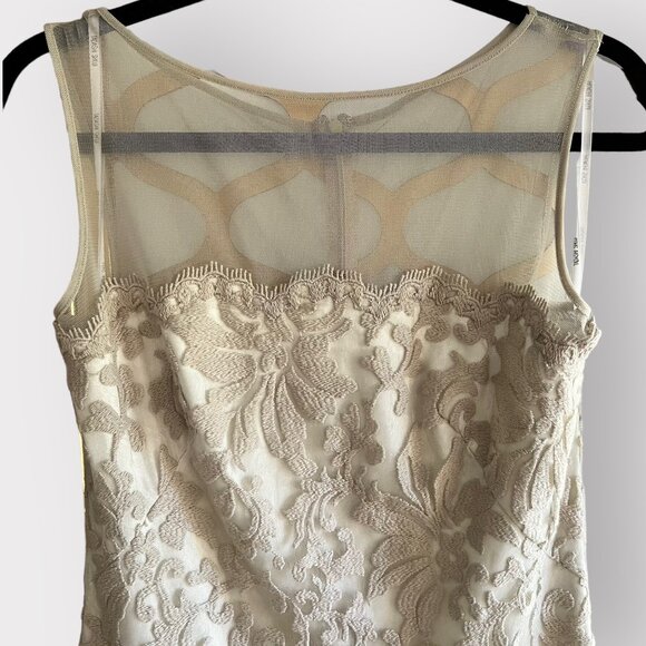 Tadashi Shoji Size 10 Illusion Yoke Embroidered Sleeveless Lace Bridal Gown - Picture 10 of 14